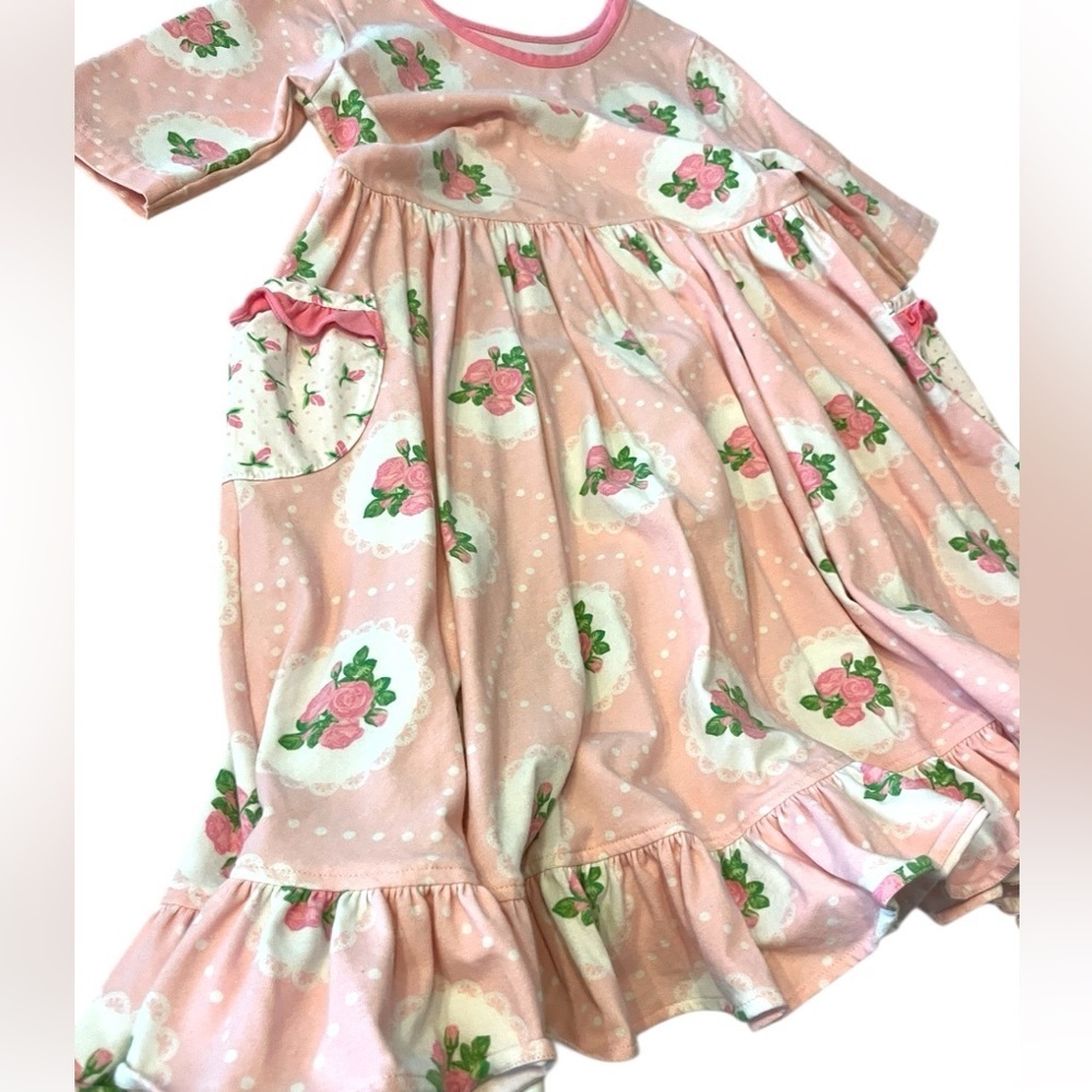 Eleanor Rose Louise Dress Pink Lace & Rose Print Jersey Size 7-8 Floral - Picture 6 of 8